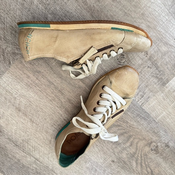 Roan Maudt Beige Leather Suede Teal Tennis Shoe Women’s Size 8 - Picture 6 of 13